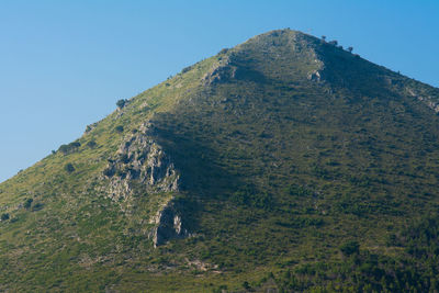 Low angle view of mountain against clear sky