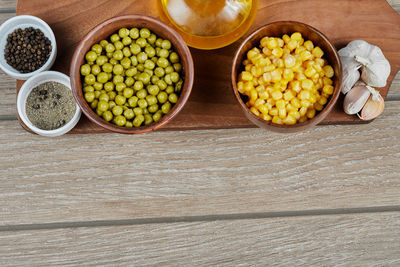 High angle view of fruits in bowl on table