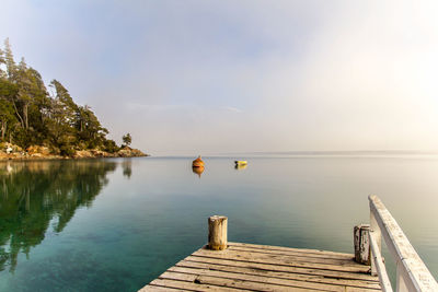 Pier over lake against sky