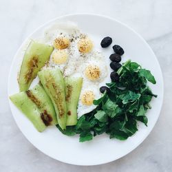 High angle view of vegetables in plate