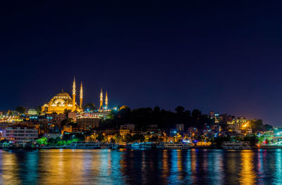 Illuminated buildings in city at night