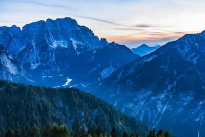 Scenic view of snowcapped mountains against sky