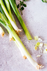 High angle view of vegetables on table