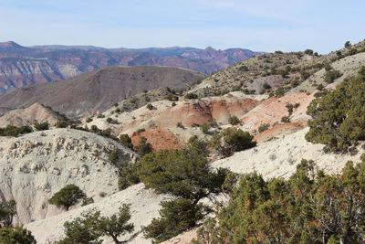 Scenic view of landscape and mountains against sky