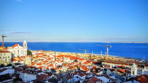 High angle view of city at waterfront