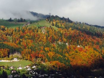 Scenic view of landscape against sky during autumn