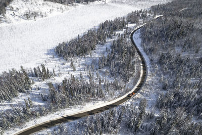 Aerial view of snow covered landscape