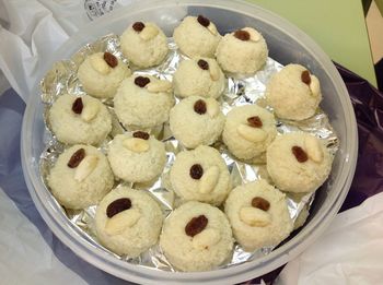 High angle view of dessert in plate