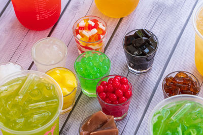 High angle view of fruits on table