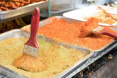 High angle view of spices in market