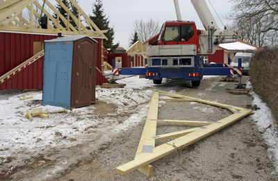 Construction site on road during winter