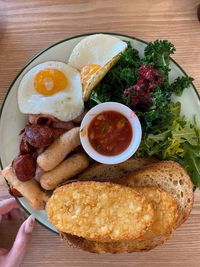 High angle view of breakfast served on table