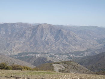 Scenic view of mountains against clear sky