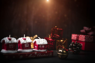 Close-up of christmas lights on table