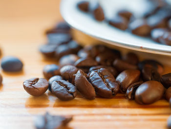 High angle view of coffee beans on table