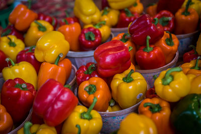 Full frame shot of bell peppers for sale in market