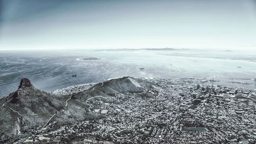Scenic view of sea against clear sky during winter