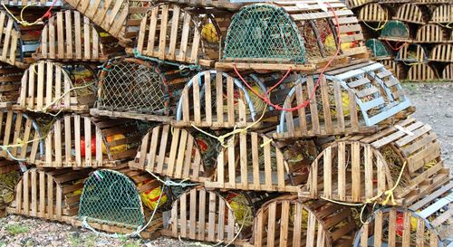 Stack of fishing net at market