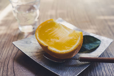 Close-up of dessert on table