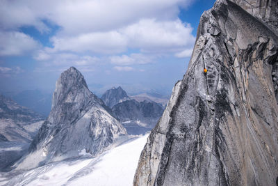 Scenic view of rocky mountains during winter