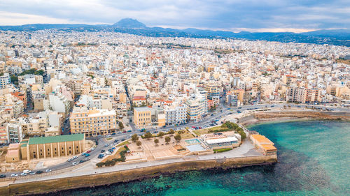 High angle view of buildings in city