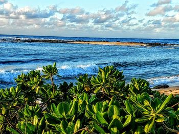 Scenic view of sea against cloudy sky