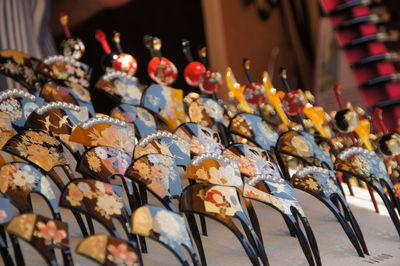 Hairpins arranged on table at market