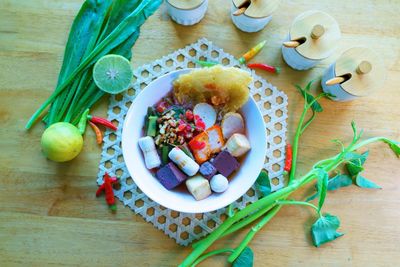 High angle view of food on table