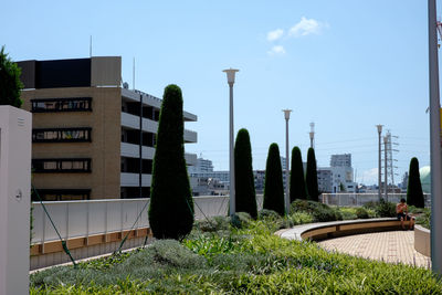 View of buildings against clear sky