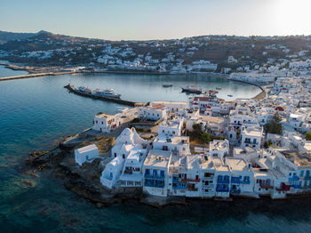 High angle view of city at waterfront