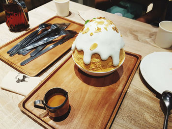 High angle view of ice cream on table