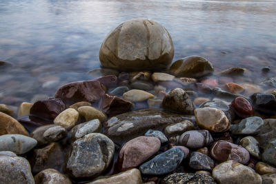Close-up of pebbles on beach