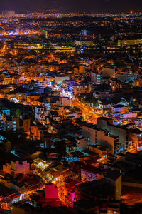 Night city light. nightlife residential district, aerial view.