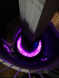 High angle view of illuminated staircase