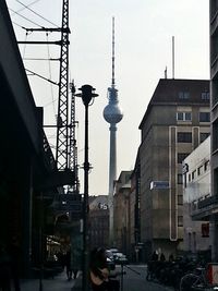 Low angle view of communications tower