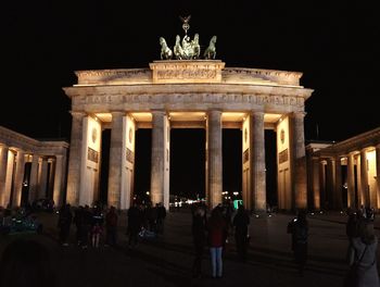 Low angle view of historical building at night
