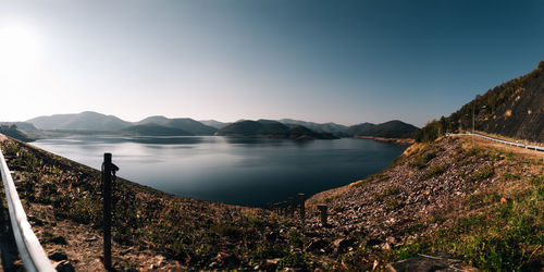 Scenic view of lake against clear sky