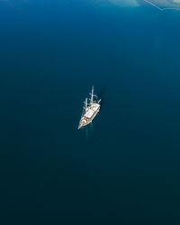 High angle view of sailboat in sea