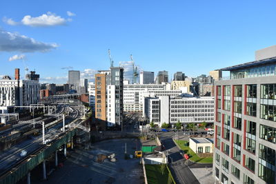 Cityscape against clear sky