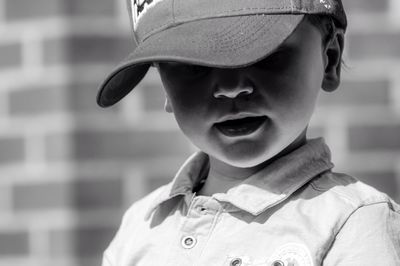 Close-up of cute boy wearing cap