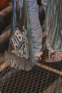 High angle view of shoes hanging on floor