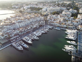 High angle view of buildings at waterfront