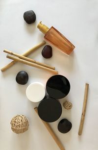 High angle view of paintbrushes on table