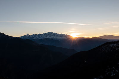 Scenic view of silhouette mountains against sky during sunset