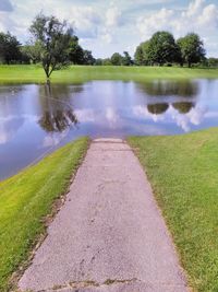 Scenic view of lake against cloudy sky