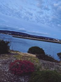Scenic view of sea against cloudy sky