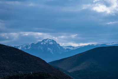 Scenic view of snowcapped mountains against sky