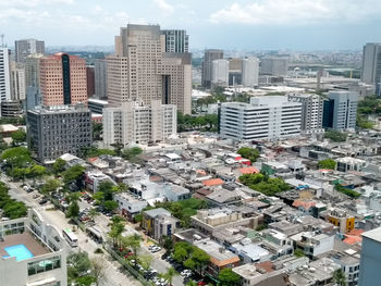 High angle view of buildings in city