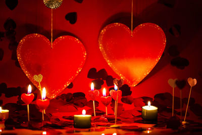 Close-up of heart shape and candles