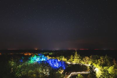 Illuminated trees against sky at night